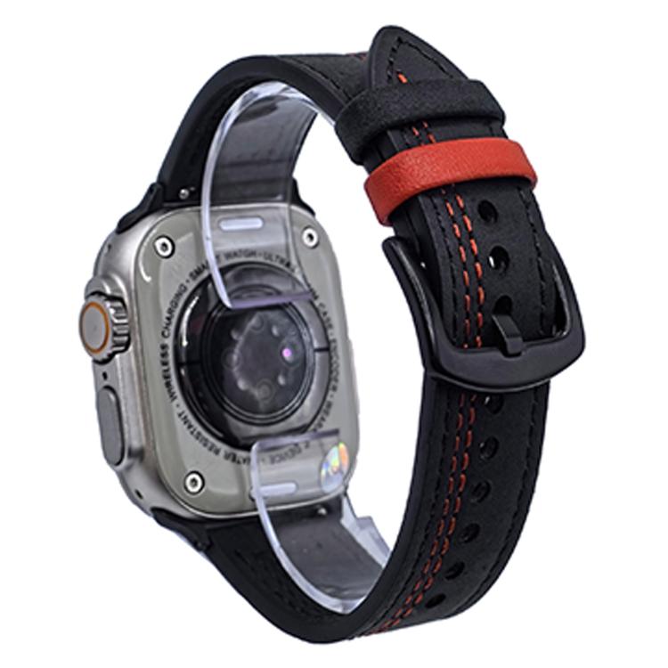 For Apple Watch 42mm / 41mm / 40mm / 38mm 7-Line Tri-Star Buckle Pull Up Leather Watch Band(Black Red Thread) - Watch Bands by PMC TechLife | Online Shopping South Africa | PMC TechLife | Buy Now Pay Later Mobicred