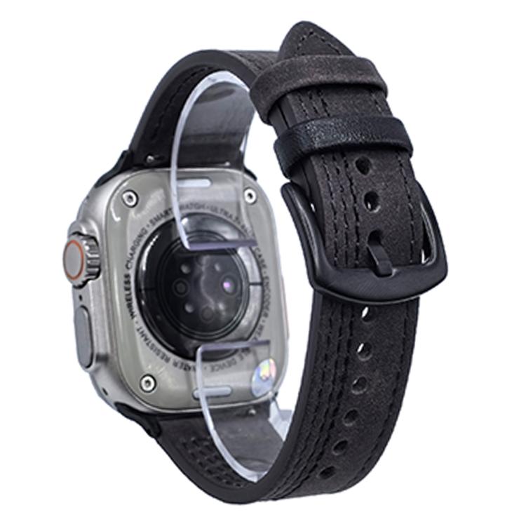 For Apple Watch 42mm / 41mm / 40mm / 38mm 7-Line Tri-Star Buckle Pull Up Leather Watch Band(Gray Black Thread) - Watch Bands by PMC TechLife | Online Shopping South Africa | PMC TechLife | Buy Now Pay Later Mobicred