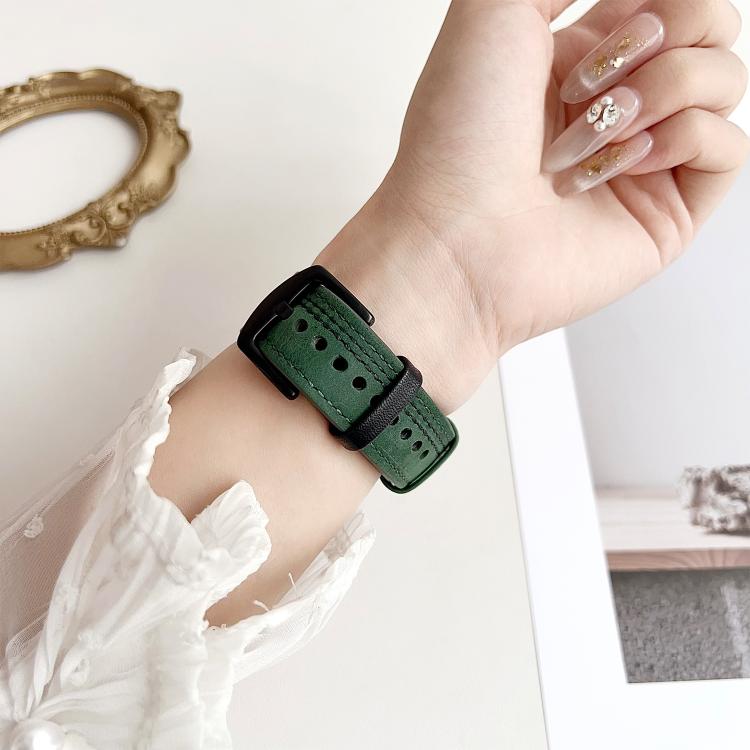For Apple Watch 42mm / 41mm / 40mm / 38mm 7-Line Tri-Star Buckle Pull Up Leather Watch Band(Crazy Horse Dark Brown Blue Thread) - Watch Bands by PMC TechLife | Online Shopping South Africa | PMC TechLife | Buy Now Pay Later Mobicred