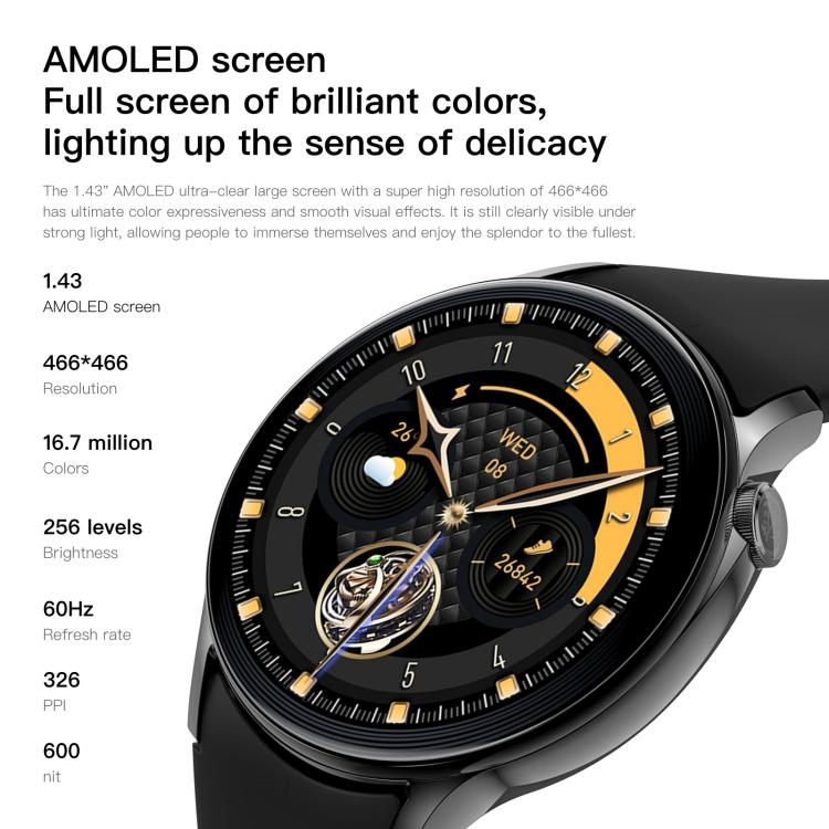 Sense 6 1.43 AMOLED Screen IP68 Waterproof Bluetooth Call Smartwatch Supports Health Monitoring(Starlight) - free shipping - PMC TechLife - Order now!