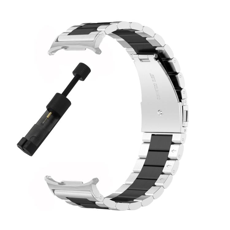 For Samsung Galaxy Watch 8 40 / 44mm Three Beads Stainless Steel Watch Band with Removal Tool(Silver Black) - free shipping - PMC TechLife - Order now!