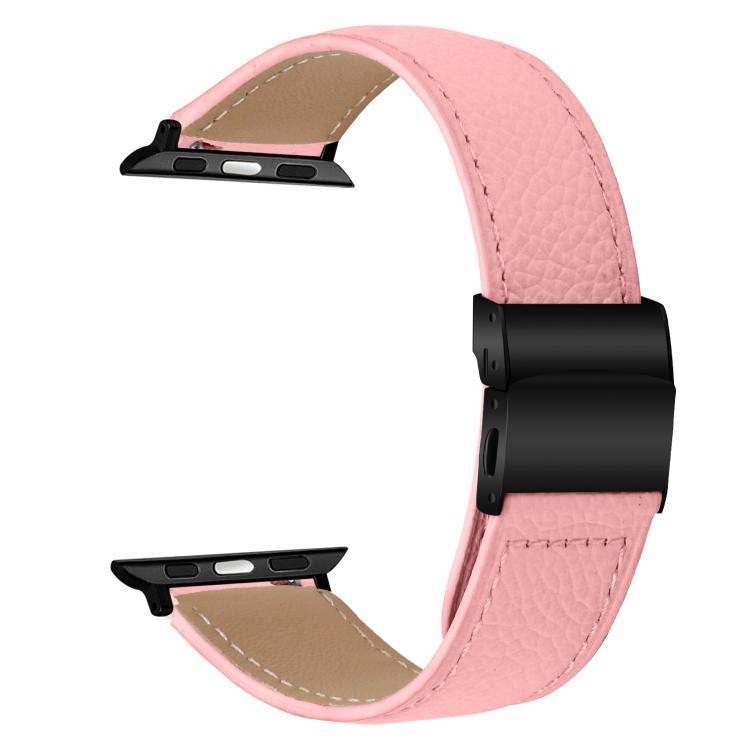 For Apple Watch 42mm / 41mm / 40mm / 38mm Lychee Texture Black Turtle Back Buckle Leather Watch Band(Pink) - Watch Bands by PMC TechLife | Online Shopping South Africa | PMC TechLife | Buy Now Pay Later Mobicred