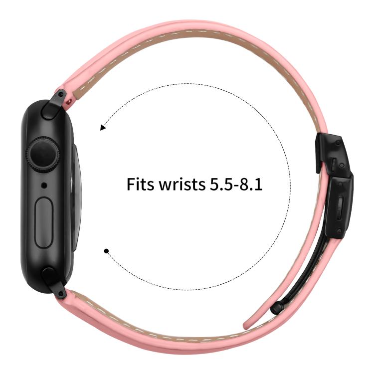 For Apple Watch 42mm / 41mm / 40mm / 38mm Lychee Texture Black Turtle Back Buckle Leather Watch Band(Pink) - Watch Bands by PMC TechLife | Online Shopping South Africa | PMC TechLife | Buy Now Pay Later Mobicred
