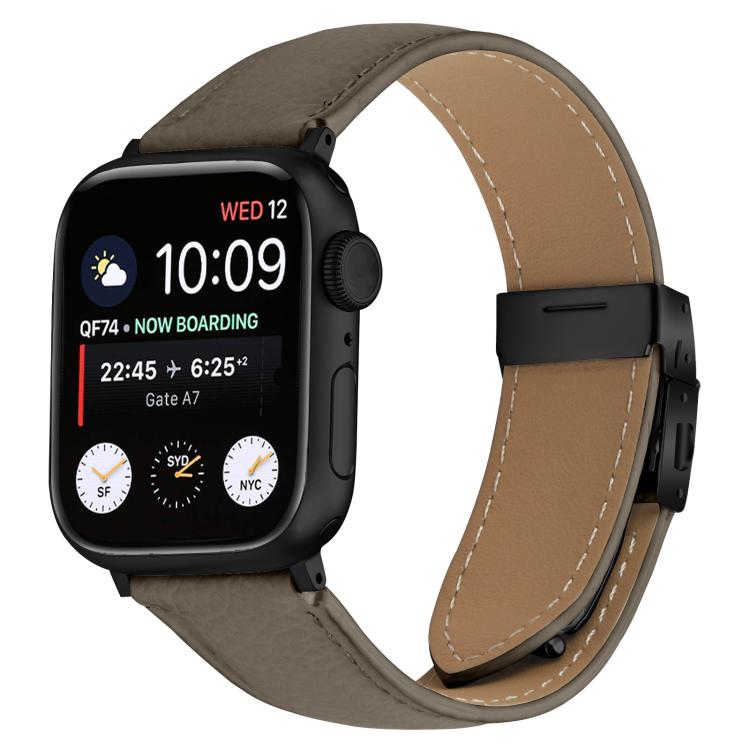 For Apple Watch 46mm / 49mm / 45mm / 44mm Lychee Texture Black Turtle Back Buckle Leather Watch Band(Gray) - Watch Bands by PMC TechLife | Online Shopping South Africa | PMC TechLife | Buy Now Pay Later Mobicred