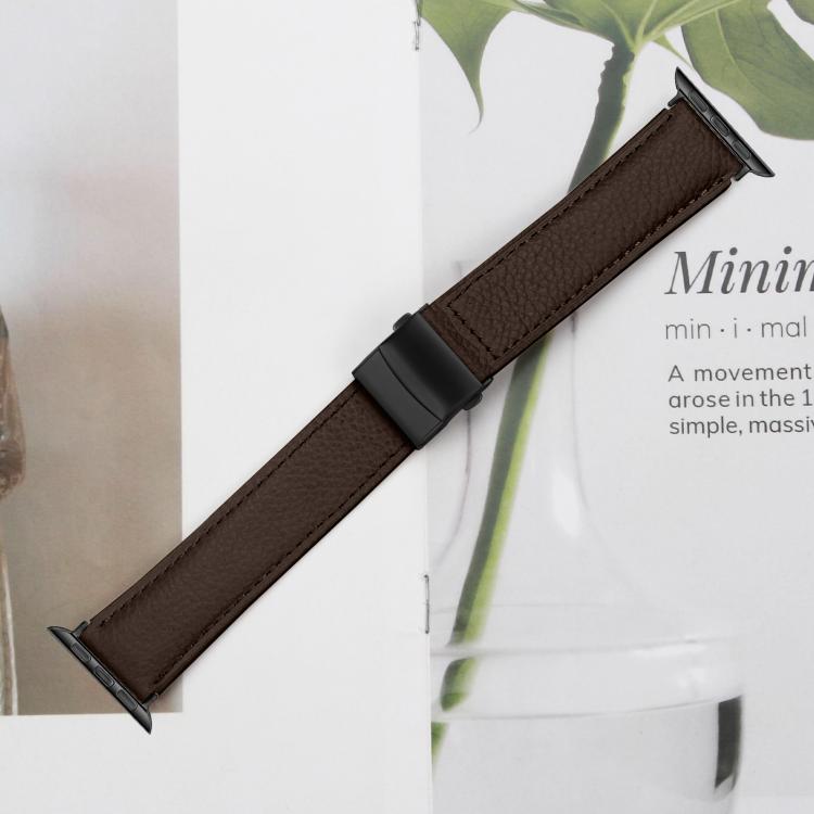 For Apple Watch 46mm / 49mm / 45mm / 44mm Lychee Texture Black Turtle Back Buckle Leather Watch Band(Coffee Color) - Watch Bands by PMC TechLife | Online Shopping South Africa | PMC TechLife | Buy Now Pay Later Mobicred