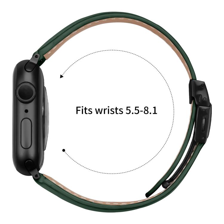For Apple Watch 46mm / 49mm / 45mm / 44mm Lychee Texture Black Turtle Back Buckle Leather Watch Band(Green) - Watch Bands by PMC TechLife | Online Shopping South Africa | PMC TechLife | Buy Now Pay Later Mobicred