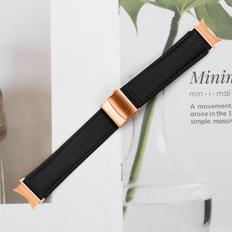 For Samsung Galaxy Watch 7 40 / 44mm Lychee Texture Rose Gold Turtle Back Buckle Leather Watch Band(Black) - free shipping - PMC TechLife - Order now!