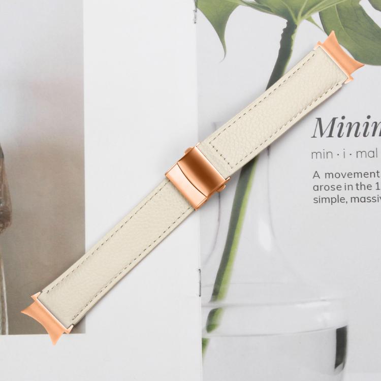 For Samsung Galaxy Watch 7 40 / 44mm Lychee Texture Rose Gold Turtle Back Buckle Leather Watch Band(Creamy White) - free shipping - PMC TechLife - Order now!