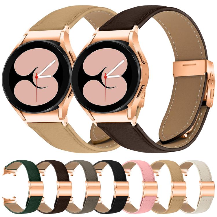 For Samsung Galaxy Watch 7 40 / 44mm Lychee Texture Rose Gold Turtle Back Buckle Leather Watch Band(Creamy White) - free shipping - PMC TechLife - Order now!