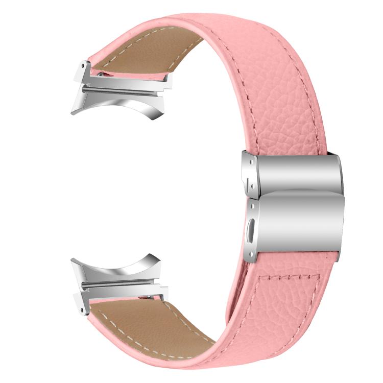 For Samsung Galaxy Watch 7 40 / 44mm Lychee Texture Silver Turtle Back Buckle Leather Watch Band(Pink) - free shipping - PMC TechLife - Order now!