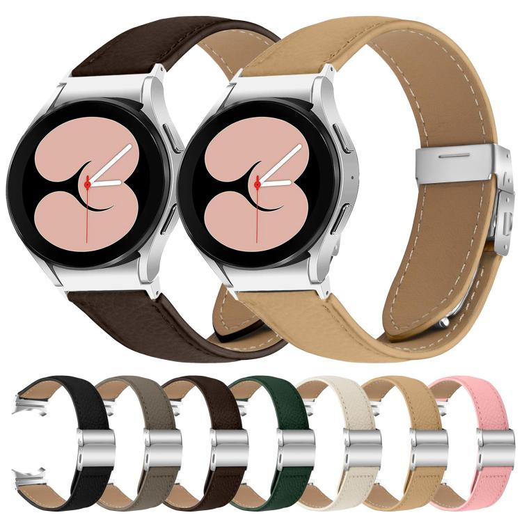 For Samsung Galaxy Watch 7 40 / 44mm Lychee Texture Silver Turtle Back Buckle Leather Watch Band(Pink) - free shipping - PMC TechLife - Order now!