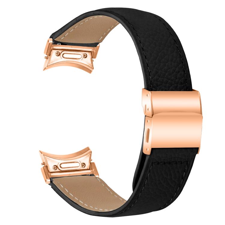 For Samsung Galaxy Watch 7 40 / 44mm Quick Release Lychee Texture Rose Gold Turtle Back Buckle Leather Watch Band(Black) - free shipping - PMC TechLife - Order now!