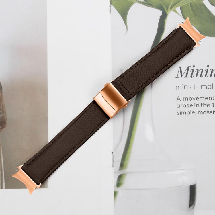 For Samsung Galaxy Watch 7 40 / 44mm Quick Release Lychee Texture Rose Gold Turtle Back Buckle Leather Watch Band(Coffee Color) - free shipping - PMC TechLife - Order now!