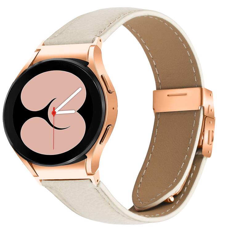 For Samsung Galaxy Watch 7 40 / 44mm Quick Release Lychee Texture Rose Gold Turtle Back Buckle Leather Watch Band(Creamy White) - free shipping - PMC TechLife - Order now!