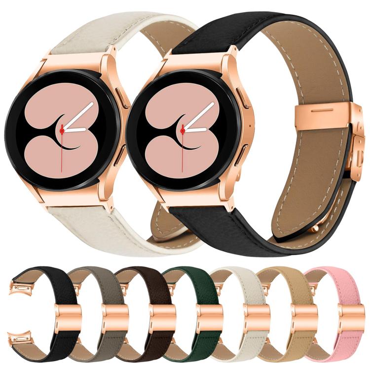 For Samsung Galaxy Watch 7 40 / 44mm Quick Release Lychee Texture Rose Gold Turtle Back Buckle Leather Watch Band(Black) - free shipping - PMC TechLife - Order now!