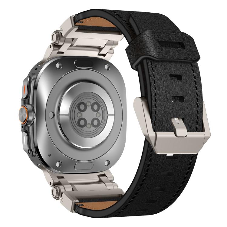 For Samsung Galaxy Watch Ultra 47mm Explorer Stainless Steel Head Leather Watch Band(Titanium Black) - Watch Bands by PMC TechLife | Online Shopping South Africa | PMC TechLife | Buy Now Pay Later Mobicred