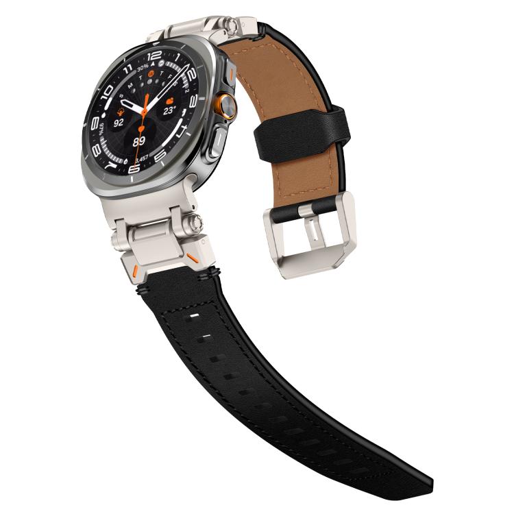 For Samsung Galaxy Watch Ultra 47mm Explorer Stainless Steel Head Leather Watch Band(Titanium Black) - Watch Bands by PMC TechLife | Online Shopping South Africa | PMC TechLife | Buy Now Pay Later Mobicred