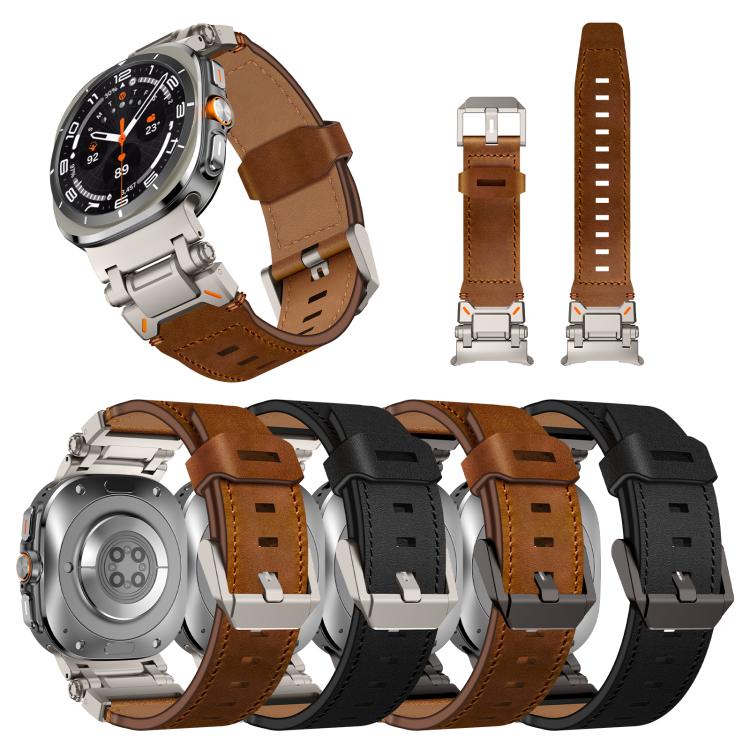 For Samsung Galaxy Watch Ultra 47mm / Ultra 2025 Explorer Stainless Steel Head Leather Watch Band(Titanium Crazy Horse) - free shipping - PMC TechLife - Order now!