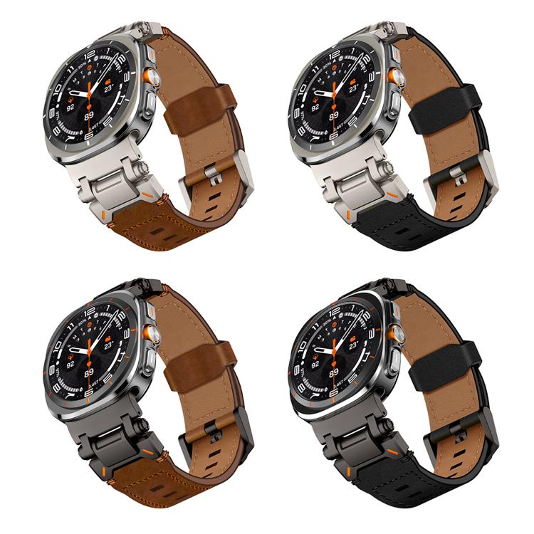 For Samsung Galaxy Watch Ultra 47mm / Ultra 2025 Explorer Stainless Steel Head Leather Watch Band(Titanium Crazy Horse) - free shipping - PMC TechLife - Order now!