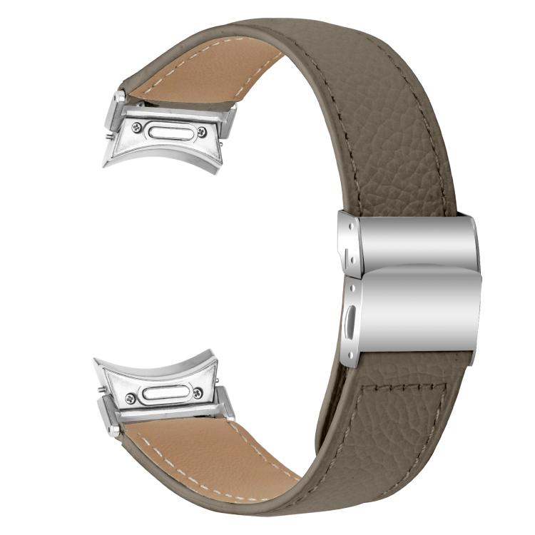 For Samsung Galaxy Watch 7 40 / 44mm Quick Release Lychee Texture Silver Turtle Back Buckle Leather Watch Band(Gray) - free shipping - PMC TechLife - Order now!
