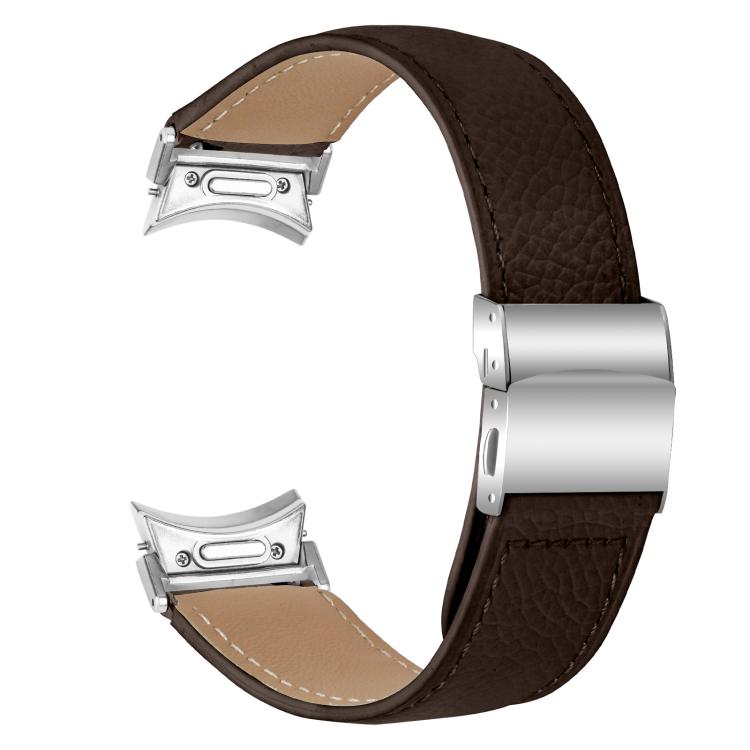 For Samsung Galaxy Watch 7 40 / 44mm Quick Release Lychee Texture Silver Turtle Back Buckle Leather Watch Band(Coffee Color) - free shipping - PMC TechLife - Order now!
