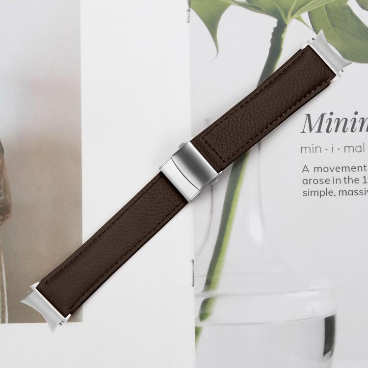 For Samsung Galaxy Watch 7 40 / 44mm Quick Release Lychee Texture Silver Turtle Back Buckle Leather Watch Band(Coffee Color) - free shipping - PMC TechLife - Order now!