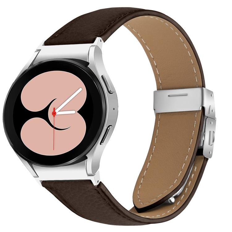 For Samsung Galaxy Watch 7 40 / 44mm Quick Release Lychee Texture Silver Turtle Back Buckle Leather Watch Band(Coffee Color) - free shipping - PMC TechLife - Order now!