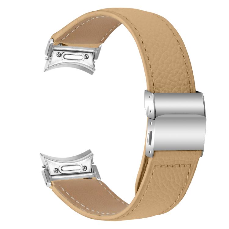 For Samsung Galaxy Watch 7 40 / 44mm Quick Release Lychee Texture Silver Turtle Back Buckle Leather Watch Band(Camel) - free shipping - PMC TechLife - Order now!