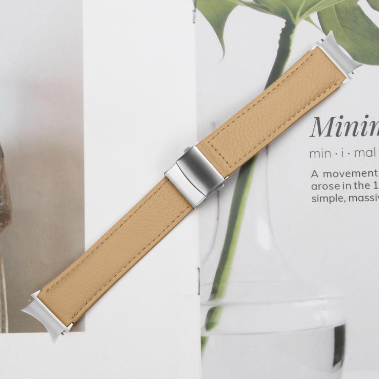For Samsung Galaxy Watch 7 40 / 44mm Quick Release Lychee Texture Silver Turtle Back Buckle Leather Watch Band(Camel) - free shipping - PMC TechLife - Order now!
