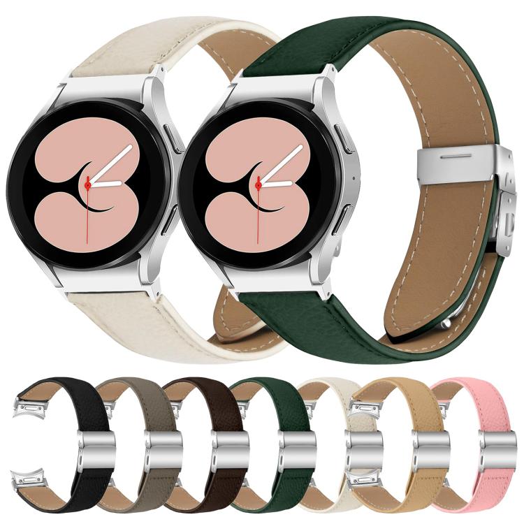 For Samsung Galaxy Watch 7 40 / 44mm Quick Release Lychee Texture Silver Turtle Back Buckle Leather Watch Band(Black) - free shipping - PMC TechLife - Order now!