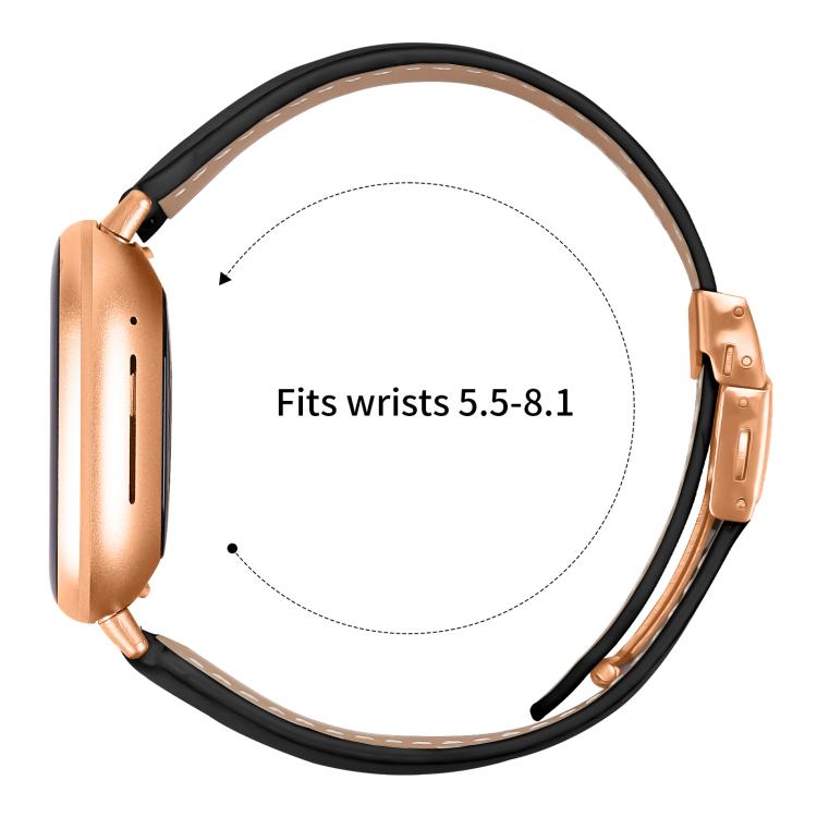 For Fitbit Versa 3 / 4 Lychee Texture Rose Gold Turtle Back Buckle Leather Watch Band(Black) - free shipping - PMC TechLife - Order now!
