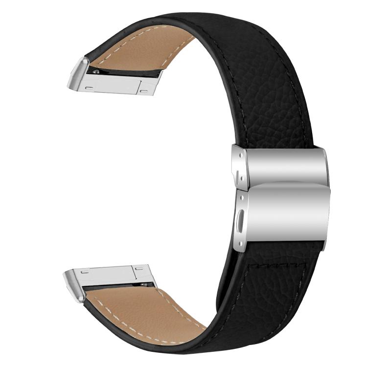 For Fitbit Versa 3 / 4 Lychee Texture Silver Turtle Back Buckle Leather Watch Band(Black) - free shipping - PMC TechLife - Order now!
