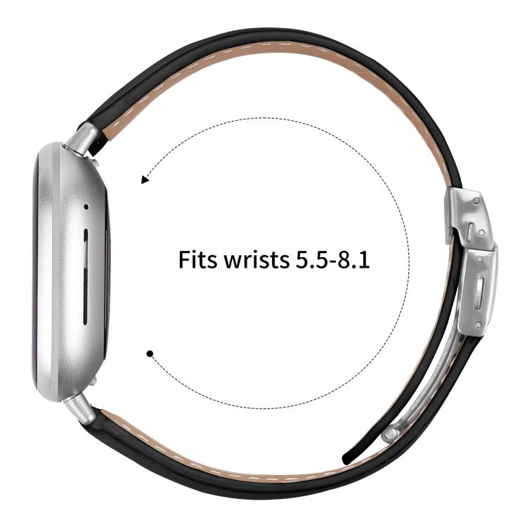 For Fitbit Versa 3 / 4 Lychee Texture Silver Turtle Back Buckle Leather Watch Band(Black) - free shipping - PMC TechLife - Order now!