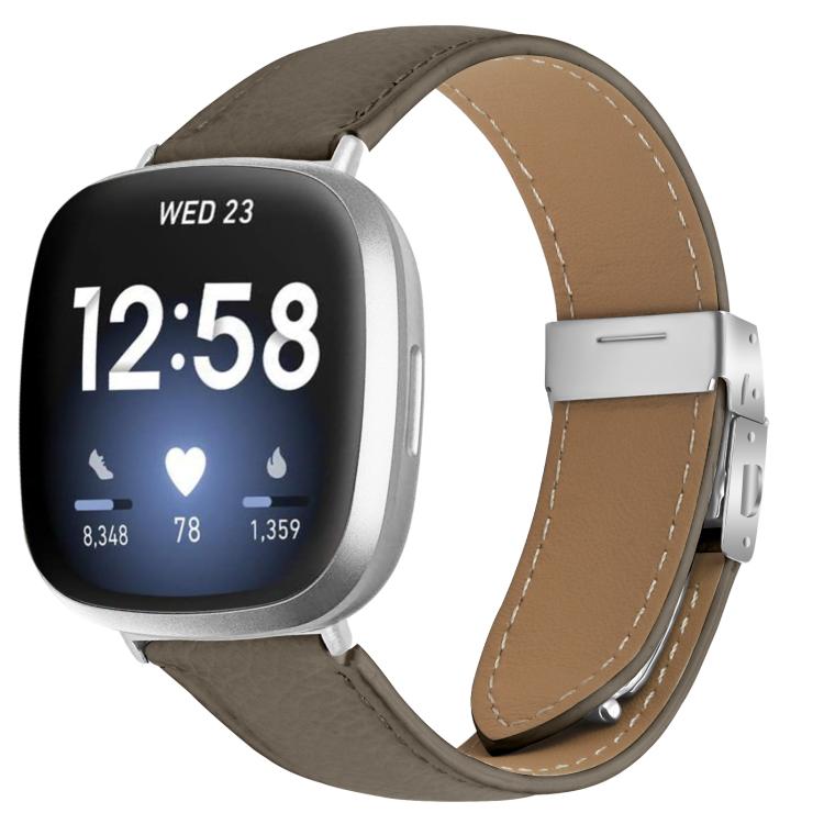 For Fitbit Versa 3 / 4 Lychee Texture Silver Turtle Back Buckle Leather Watch Band(Gray) - free shipping - PMC TechLife - Order now!