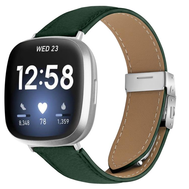 For Fitbit Versa 3 / 4 Lychee Texture Silver Turtle Back Buckle Leather Watch Band(Green) - free shipping - PMC TechLife - Order now!