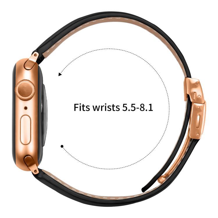 For Apple Watch 42mm / 41mm / 40mm / 38mm Lychee Texture Rose Gold Turtle Back Buckle Leather Watch Band(Black) - free shipping - PMC TechLife - Order now!