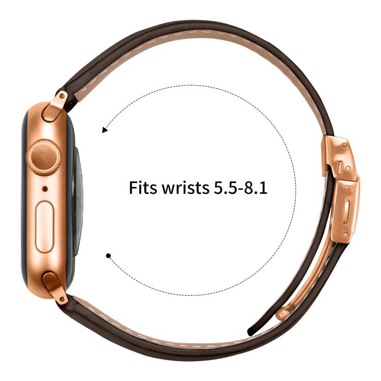 For Apple Watch 42mm / 41mm / 40mm / 38mm Lychee Texture Rose Gold Turtle Back Buckle Leather Watch Band(Coffee Color) - free shipping - PMC TechLife - Order now!