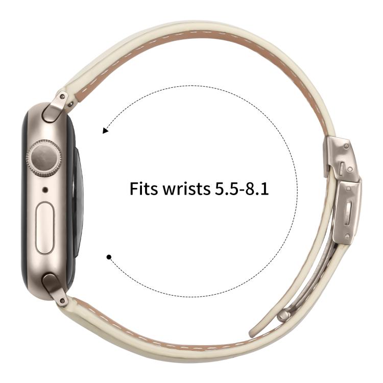 For Apple Watch 46mm / 49mm / 45mm / 44mm Lychee Texture Starlight Turtle Back Buckle Leather Watch Band(Creamy White) - Watch Bands by PMC TechLife | Online Shopping South Africa | PMC TechLife | Buy Now Pay Later Mobicred