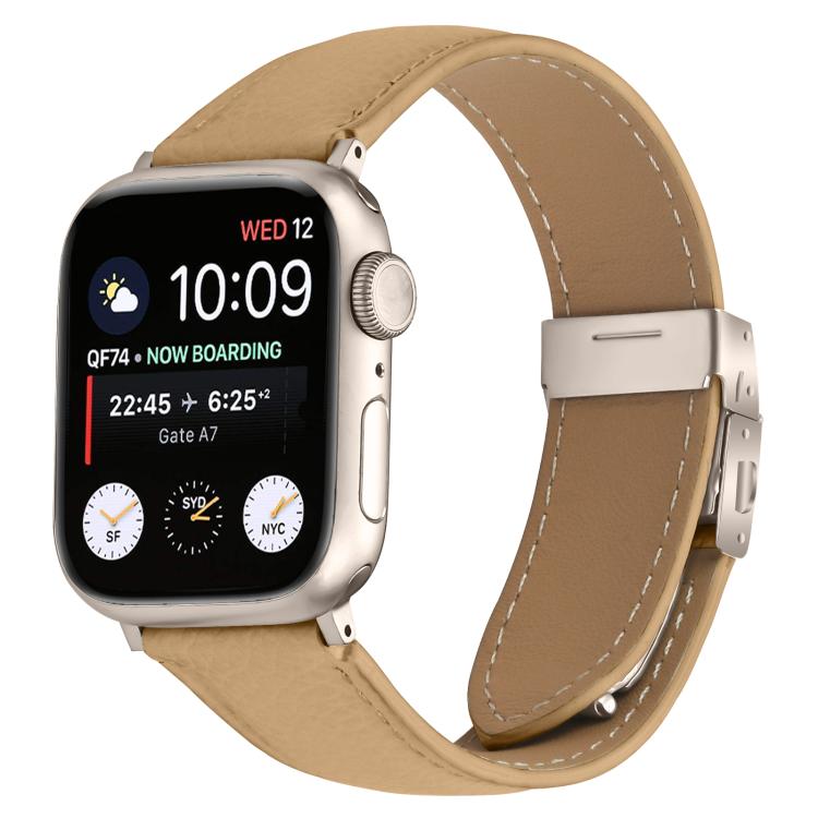 For Apple Watch 46mm / 49mm / 45mm / 44mm Lychee Texture Starlight Turtle Back Buckle Leather Watch Band(Camel) - Watch Bands by PMC TechLife | Online Shopping South Africa | PMC TechLife | Buy Now Pay Later Mobicred