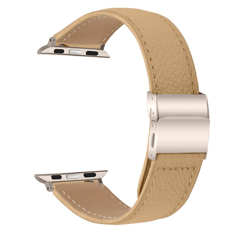 For Apple Watch 46mm / 49mm / 45mm / 44mm Lychee Texture Starlight Turtle Back Buckle Leather Watch Band(Camel) - Watch Bands by PMC TechLife | Online Shopping South Africa | PMC TechLife | Buy Now Pay Later Mobicred