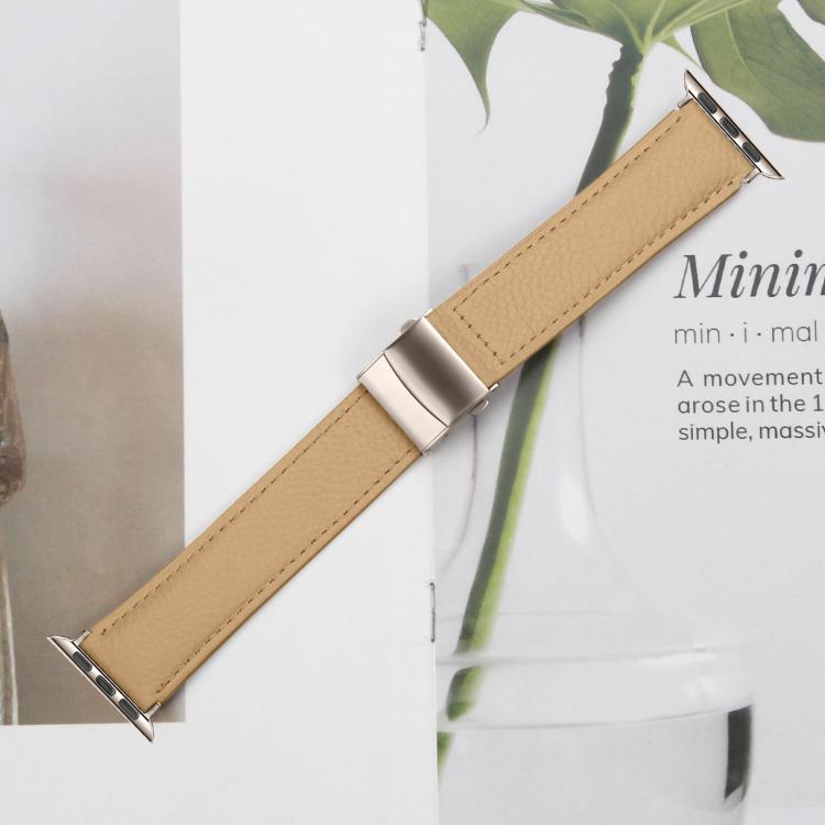 For Apple Watch 46mm / 49mm / 45mm / 44mm Lychee Texture Starlight Turtle Back Buckle Leather Watch Band(Camel) - Watch Bands by PMC TechLife | Online Shopping South Africa | PMC TechLife | Buy Now Pay Later Mobicred