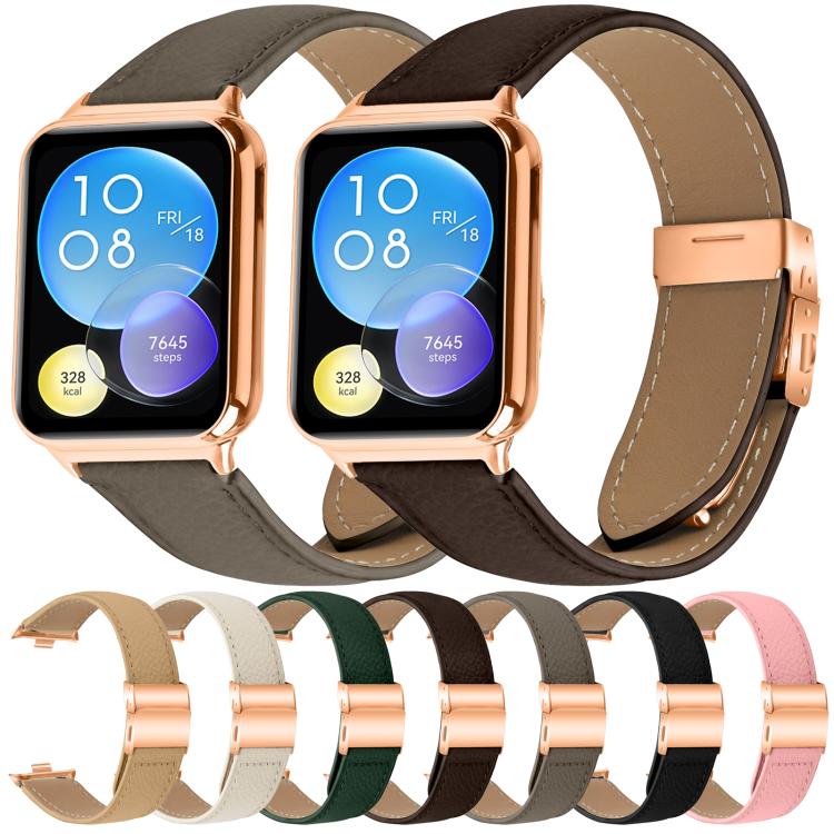 For Xiaomi Smart Bnad 9 Pro / Redmi Watch 5 Lychee Texture Rose Gold Turtle Back Buckle Leather Watch Band(Green) - free shipping - PMC TechLife - Order now!