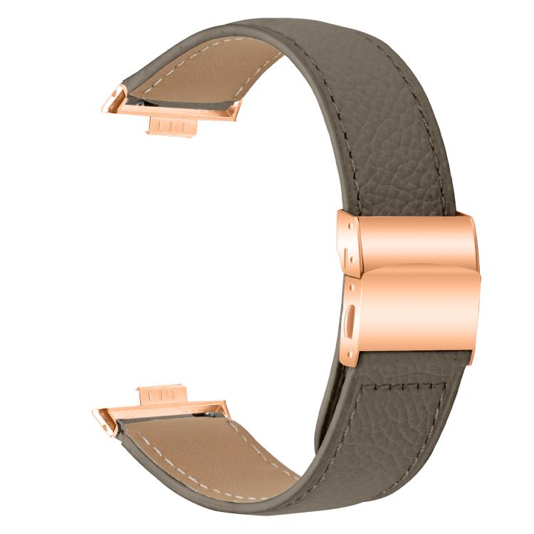 For Huawei Watch Fit 4 / Fit 4 Pro / Fit 3 Lychee Texture Rose Gold Turtle Back Buckle Leather Watch Band(Gray) - free shipping - PMC TechLife - Order now!