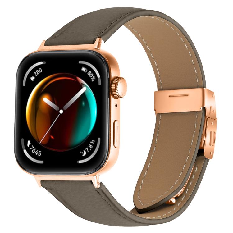 For Huawei Watch Fit 4 / Fit 4 Pro / Fit 3 Lychee Texture Rose Gold Turtle Back Buckle Leather Watch Band(Gray) - free shipping - PMC TechLife - Order now!