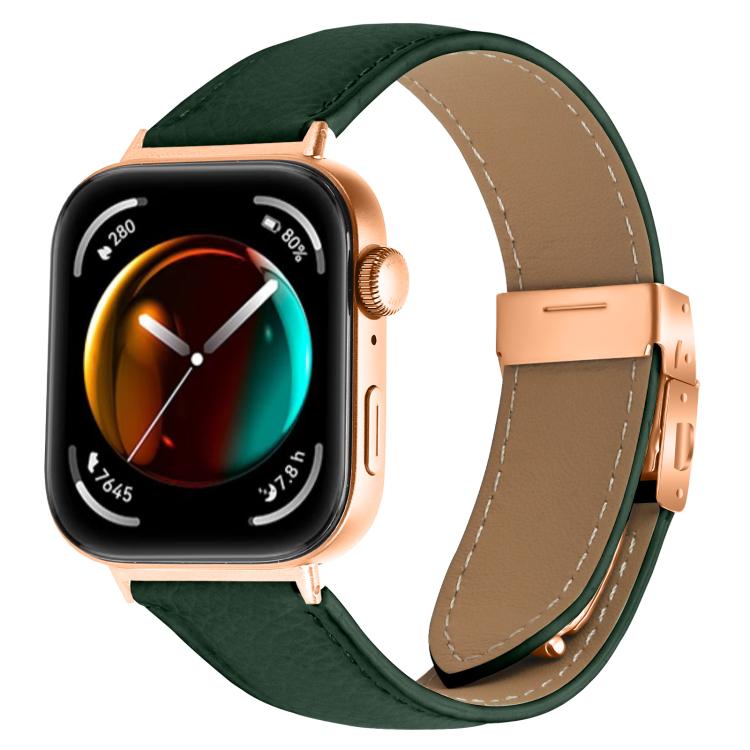 For Huawei Watch Fit 4 / Fit 4 Pro / Fit 3 Lychee Texture Rose Gold Turtle Back Buckle Leather Watch Band(Green) - free shipping - PMC TechLife - Order now!