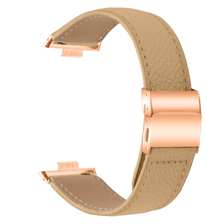For Huawei Watch Fit 4 / Fit 4 Pro / Fit 3 Lychee Texture Rose Gold Turtle Back Buckle Leather Watch Band(Camel) - free shipping - PMC TechLife - Order now!