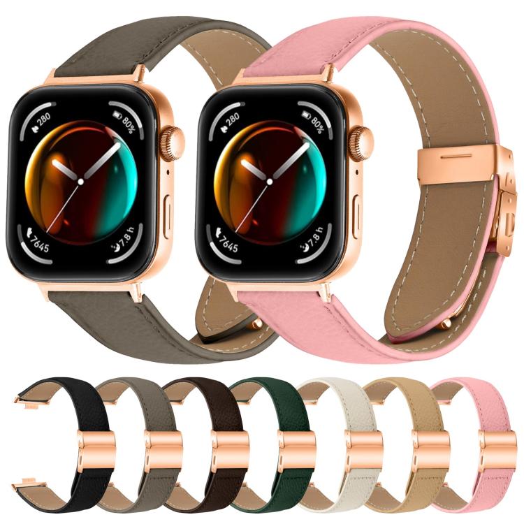 For Huawei Watch Fit 4 / Fit 4 Pro / Fit 3 Lychee Texture Rose Gold Turtle Back Buckle Leather Watch Band(Creamy White) - free shipping - PMC TechLife - Order now!