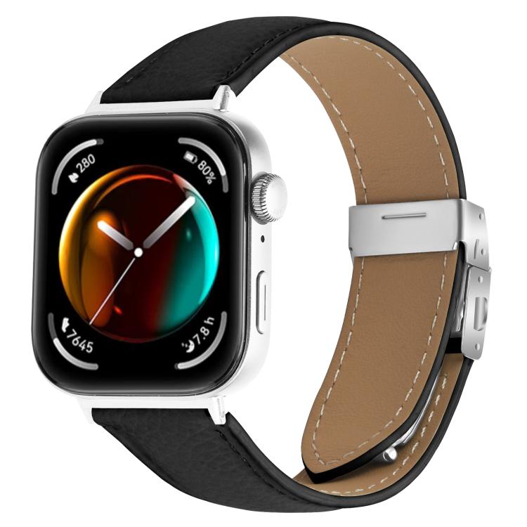 For Huawei Watch Fit 4 / Fit 4 Pro / Fit 3 Lychee Texture Silver Turtle Back Buckle Leather Watch Band(Black) - free shipping - PMC TechLife - Order now!