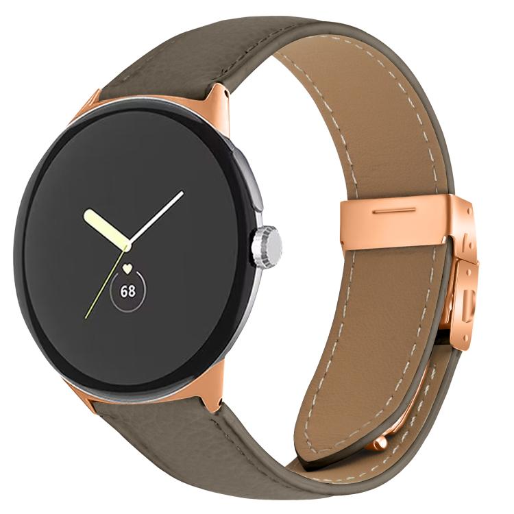 For Google Pixel Watch / Watch 2 / 3 41mm Lychee Texture Rose Gold Turtle Back Buckle Leather Watch Band(Gray) - free shipping - PMC TechLife - Order now!