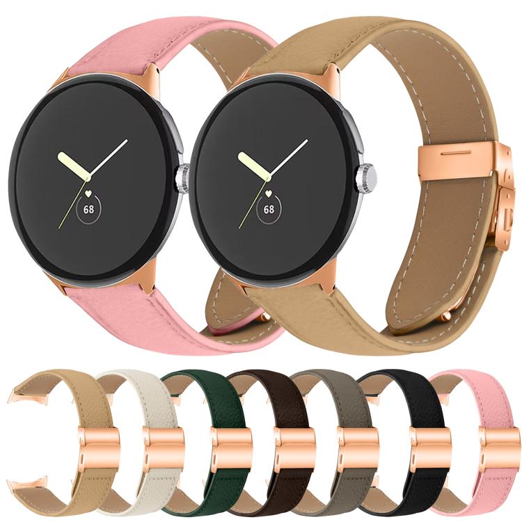 For Google Pixel Watch / Watch 2 / 3 41mm Lychee Texture Rose Gold Turtle Back Buckle Leather Watch Band(Coffee Color) - free shipping - PMC TechLife - Order now!